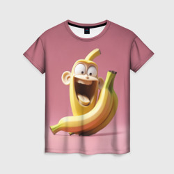 Женская футболка 3D  Смеющийся банановый монстр на розовом