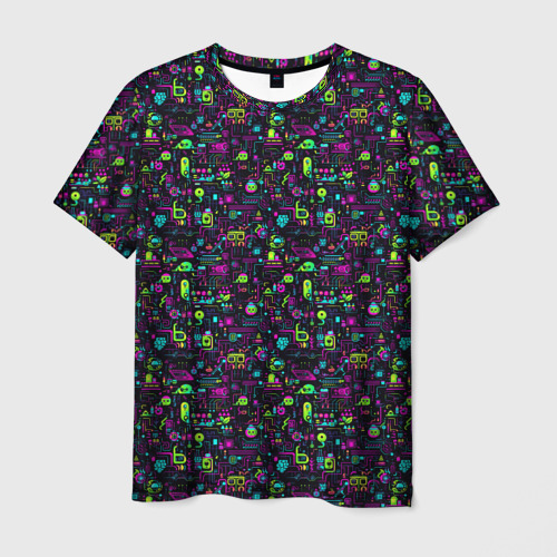 Мужская футболка 3D с принтом Принт в стиле киберпанк, вид спереди #2