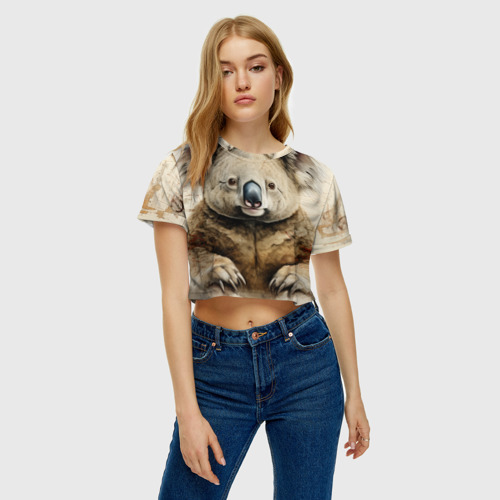 Женская футболка Crop-top 3D Коала в стиле диаграмм Давинчи, цвет 3D печать - фото 4