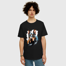 Мужская футболка хлопок Oversize Доберман в красочных подтеках - фото 2