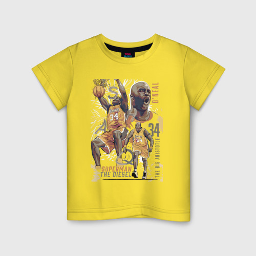 Детская футболка хлопок Шакил ОНил - американский баскетболист, цвет желтый