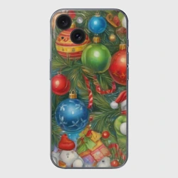 Чехол для iPhone 15 силиконовый с защитой камеры Новогодний принт на елке