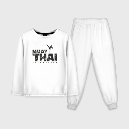 Детская пижама с лонгсливом хлопок с принтом Kickboxing muay thai, вид спереди #2
