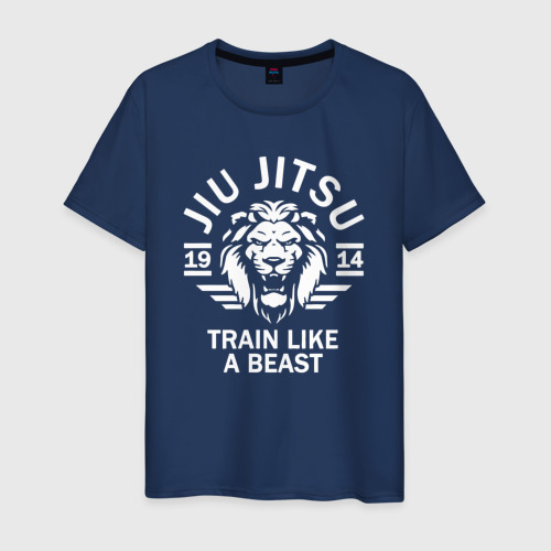 Мужская футболка из хлопка с принтом Джиу-джитсу тренируйся как зверь, вид спереди №1