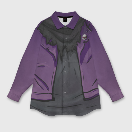 Женская рубашка oversize 3D с принтом Фиолетовая косуха лича с черепами, вид спереди #2