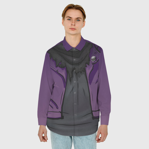 Мужская рубашка oversize 3D с принтом Фиолетовая косуха лича с черепами, фото на моделе #1