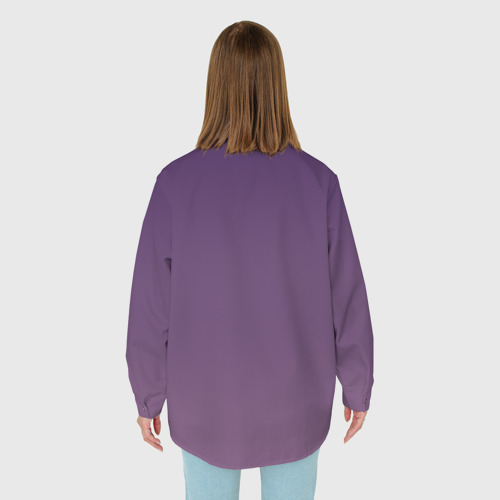Женская рубашка oversize 3D с принтом Фиолетовая косуха лича с черепами, вид сзади #2