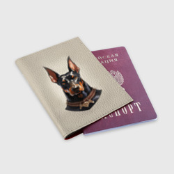 Обложка для паспорта матовая кожа Доберман в ошейнике на бежевом фоне - фото 2
