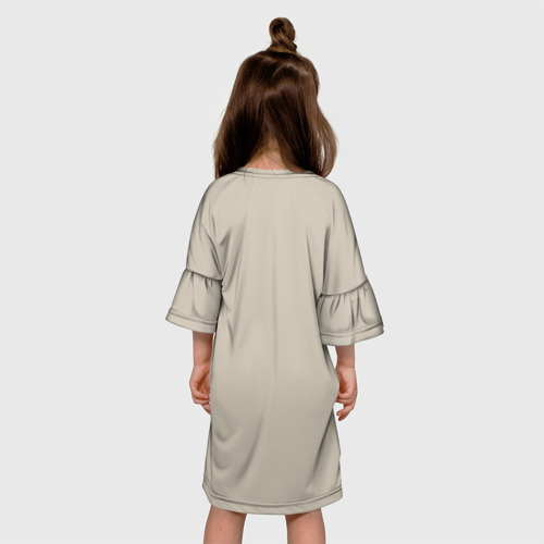 Детское платье 3D с принтом Доберман в ошейнике на бежевом фоне, вид сзади #2