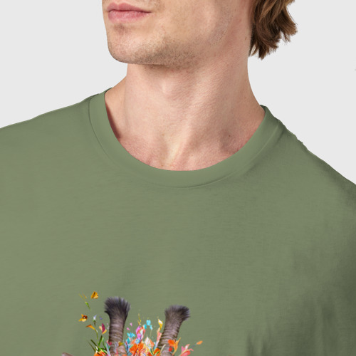Мужская футболка хлопок Жираф в цветах, цвет авокадо - фото 6