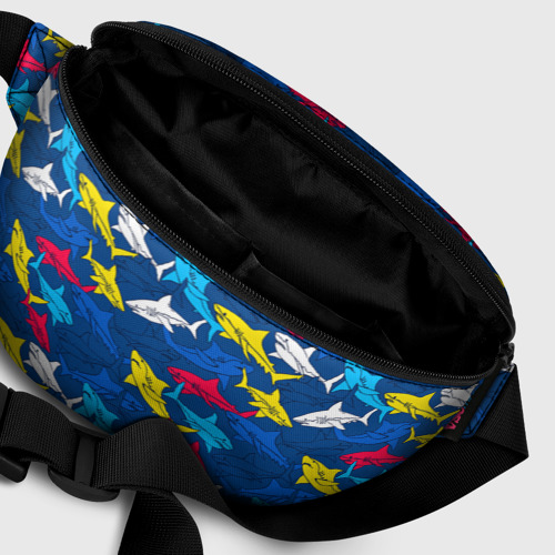 Поясная сумка 3D с принтом Разноцветные акулы на глубине, фото #6
