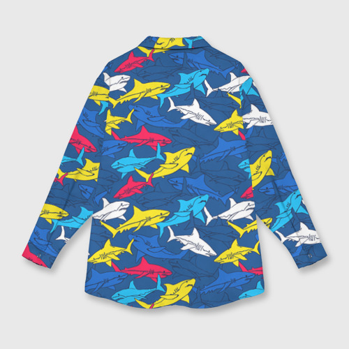 Мужская рубашка oversize 3D с принтом Разноцветные акулы на глубине, вид сзади #1