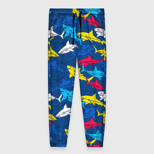 Женские брюки 3D с принтом Разноцветные акулы на глубине, вид спереди #2
