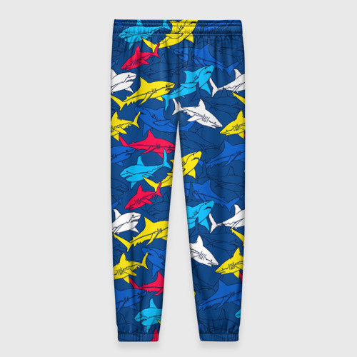 Женские брюки 3D с принтом Разноцветные акулы на глубине, вид сзади #1