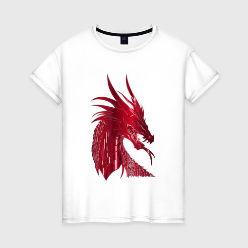 Женская футболка из хлопка с принтом Рэд дракон, вид спереди №1