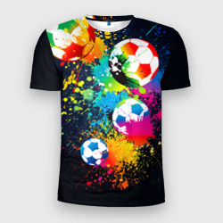 Мужская футболка 3D Slim Разноцветные футбольные мячи