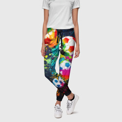 Женские брюки 3D Разноцветные футбольные мячи - фото 2