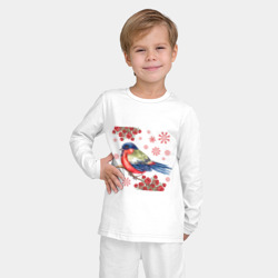 Детская пижама с лонгсливом хлопок Снегирь на ветке рябины с розами - фото 2