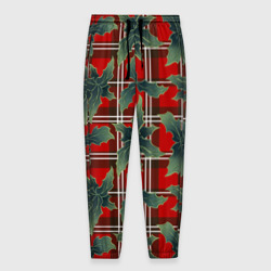 Мужские брюки 3D Листья остролиста на красной шотландке