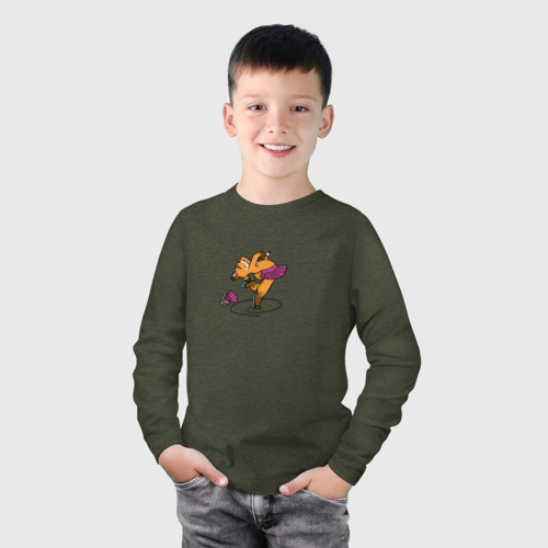 Детский лонгслив хлопок лисичка на фигурных коньках, цвет меланж-хаки - фото 3
