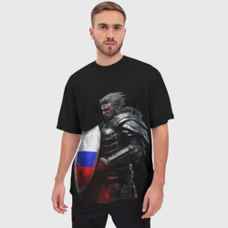 Мужская футболка oversize 3D Воин с щитом России - фото 2