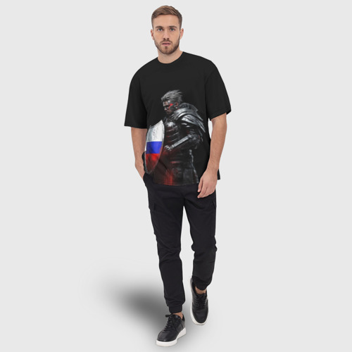Мужская футболка oversize 3D Воин с щитом России, цвет 3D печать - фото 5