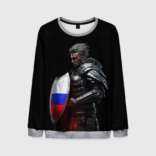 Мужской свитшот 3D Воин с щитом России, цвет меланж