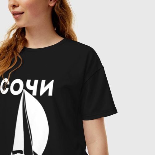 Женская футболка хлопок Oversize Сочи яхтинг светлый, цвет черный - фото 3