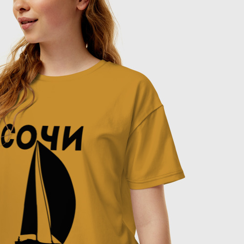 Женская футболка хлопок Oversize Сочи яхтинг, цвет горчичный - фото 3