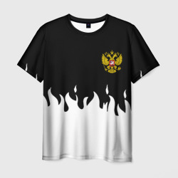 Мужская футболка 3D Герб РФ огонь патриотический стиль