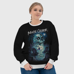Свитшот с принтом Night skull Alice Cooper для женщины, вид на модели спереди №4. Цвет основы: белый