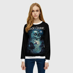 Свитшот с принтом Night skull Alice Cooper для женщины, вид на модели спереди №2. Цвет основы: белый