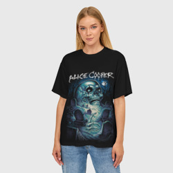 Женская футболка oversize 3D Night skull Alice Cooper - фото 2