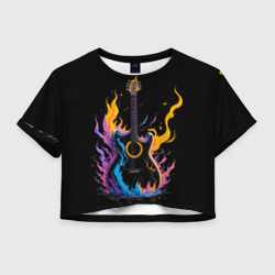 Женская футболка Crop-top 3D Гитара в неоновом огне