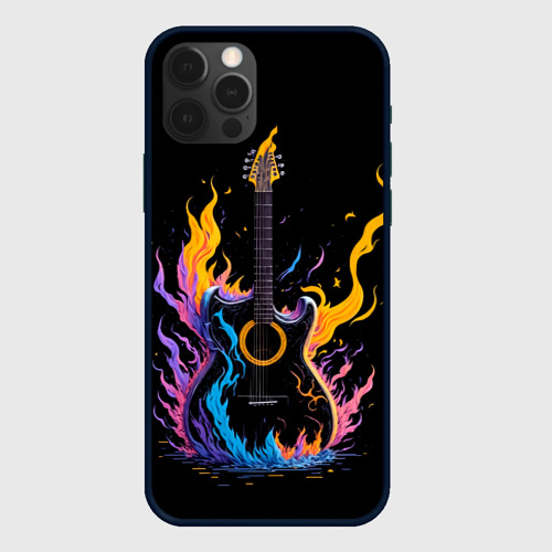 Чехол для iPhone 12 Pro Max Гитара в неоновом огне, цвет черный