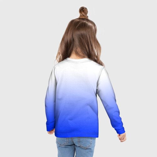 Детский лонгслив 3D с принтом Градиент бело-синий, вид сзади #2