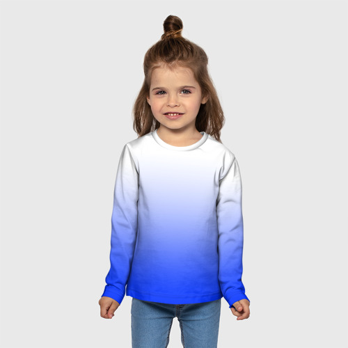 Детский лонгслив 3D с принтом Градиент бело-синий, вид сбоку #3