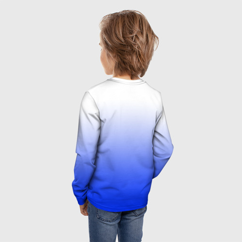 Детский лонгслив 3D с принтом Градиент бело-синий, вид сзади #2