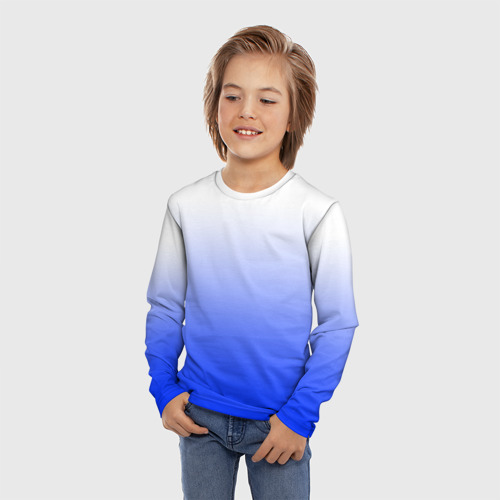 Детский лонгслив 3D с принтом Градиент бело-синий, фото на моделе #1