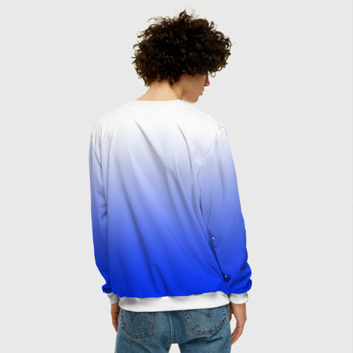 Мужской свитшот 3D с принтом Градиент бело-синий, вид сзади #2
