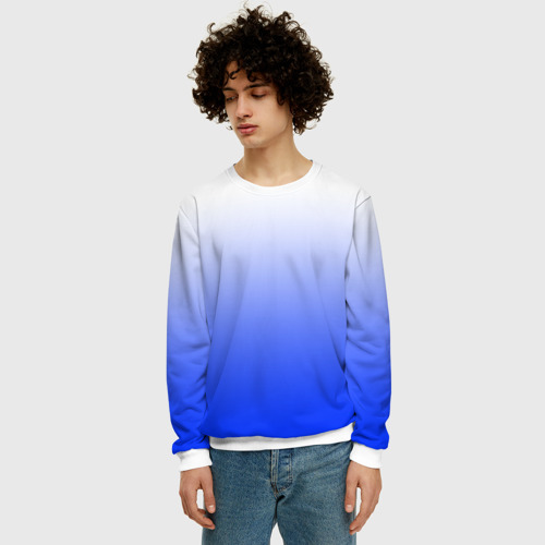 Мужской свитшот 3D с принтом Градиент бело-синий, фото на моделе #1