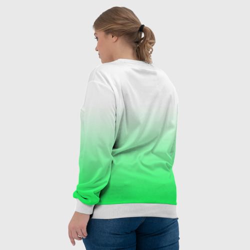 Женский свитшот 3D с принтом Градиент бело-зелёный, вид сзади #2