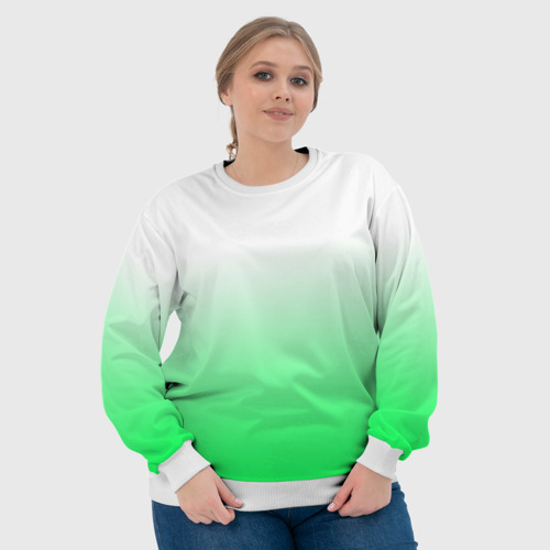Женский свитшот 3D с принтом Градиент бело-зелёный, фото #4