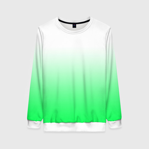 Женский свитшот 3D с принтом Градиент бело-зелёный, вид спереди #2