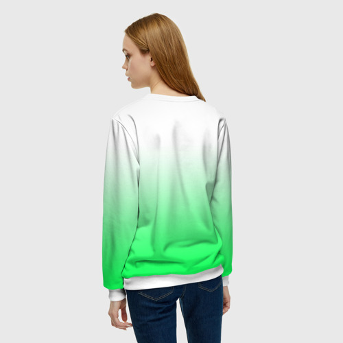 Женский свитшот 3D с принтом Градиент бело-зелёный, вид сзади #2