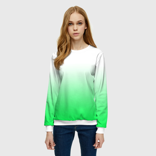 Женский свитшот 3D с принтом Градиент бело-зелёный, фото на моделе #1
