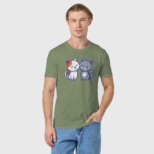 Мужская футболка хлопок Милейшие котики, цвет авокадо - фото 3