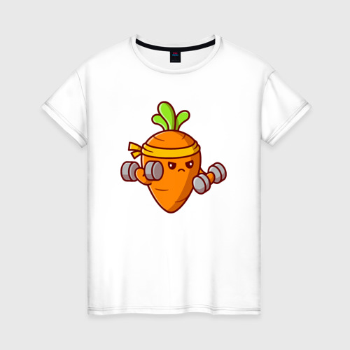 Женская футболка из хлопка с принтом Морковь на спорте, вид спереди №1
