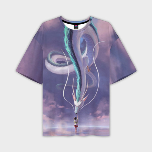 Мужская футболка oversize 3D Унесенные призраками- дракон и девочка, цвет 3D печать