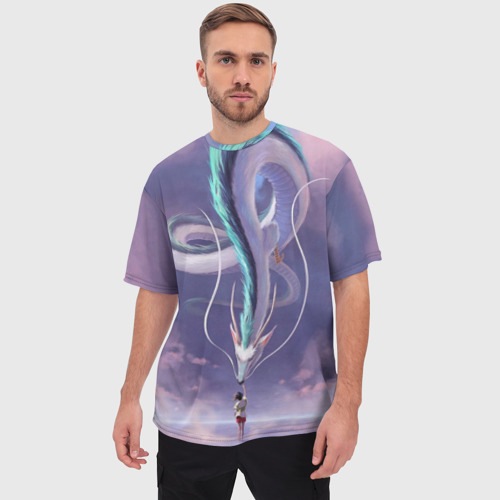 Мужская футболка oversize 3D Унесенные призраками- дракон и девочка, цвет 3D печать - фото 3